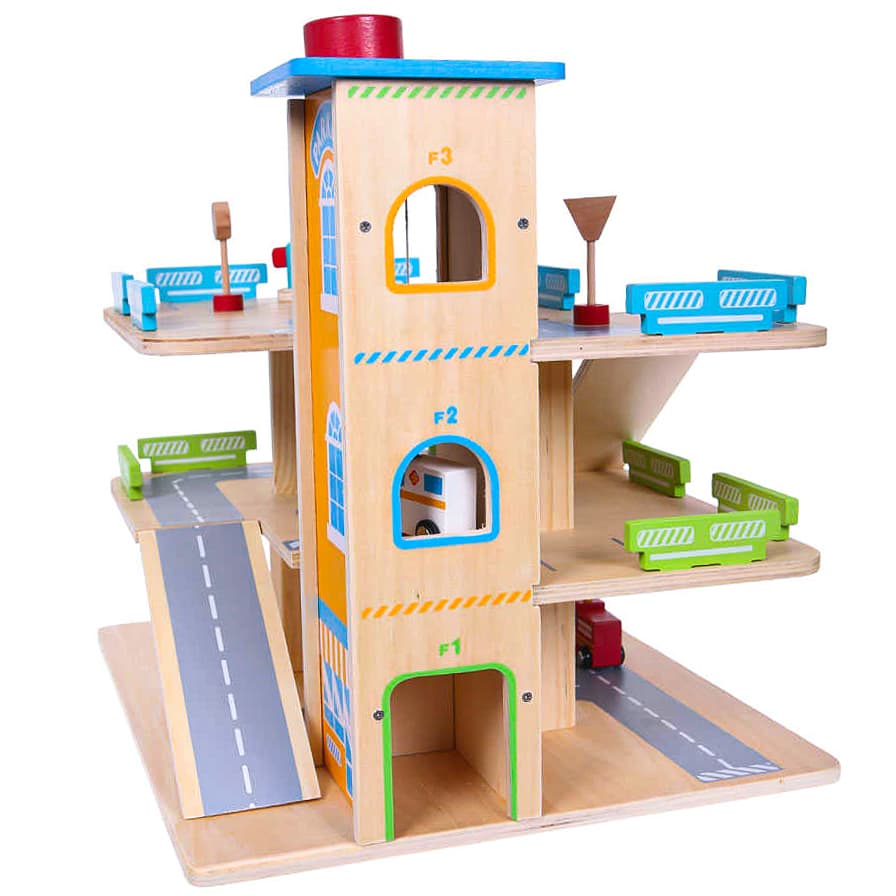 Drewniany garaż tor z windą + autka parking samochodowy