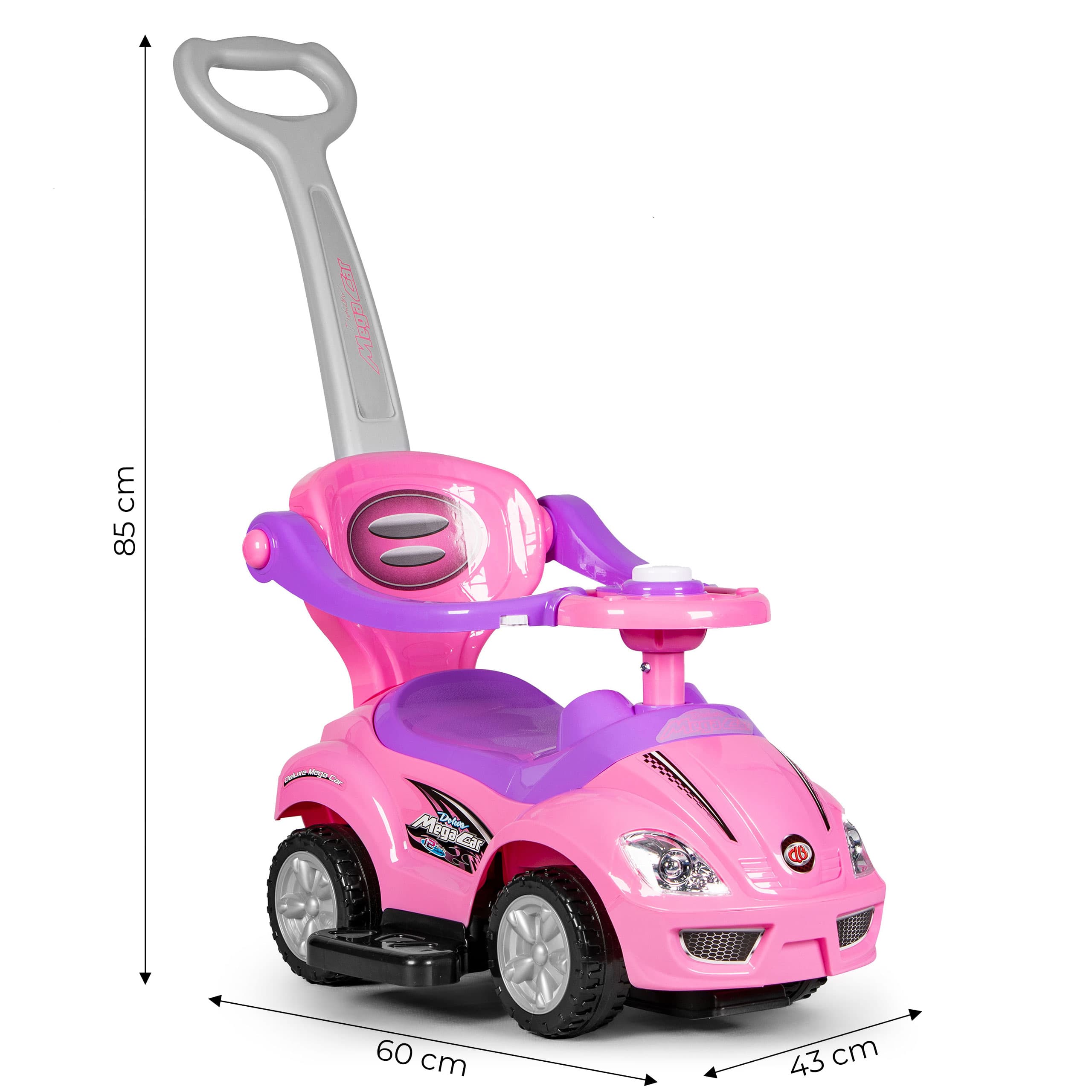 Autko jeździk, chodzik, pchacz 3w1 deluxe klakson - różowe