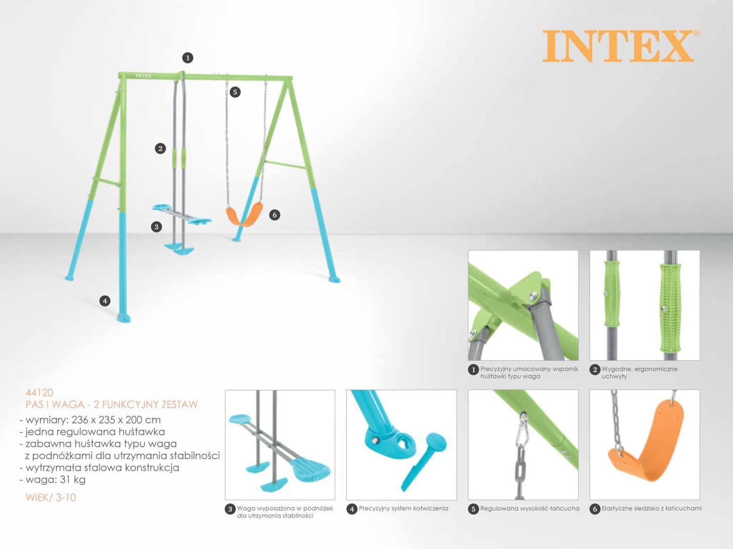 Huśtawka ogrodowa podwójna plac zabaw dla dzieci szybowiec INTEX 44120