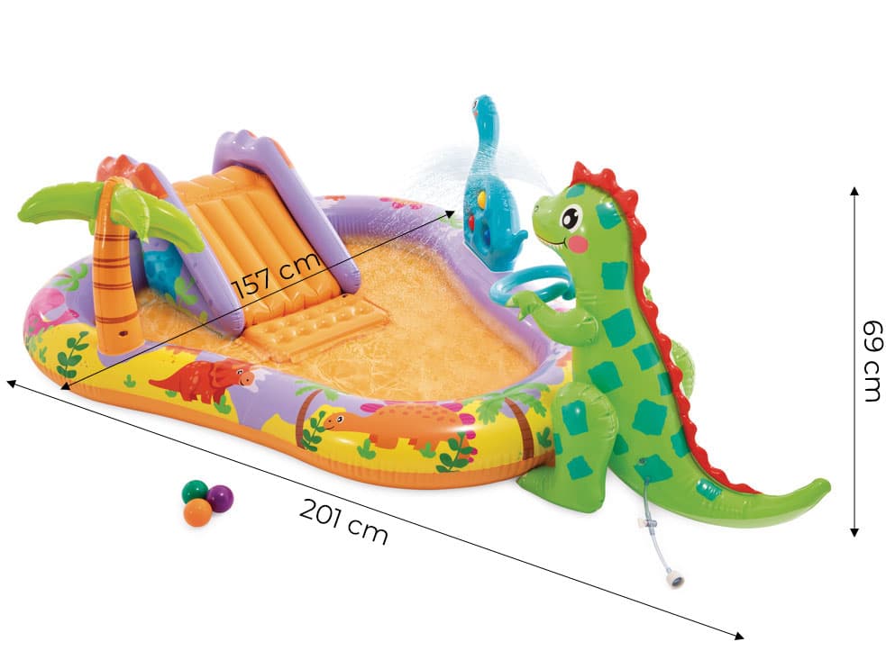 Basen dmuchany dla dzieci wodny plac zabaw 201x157x69 cm zjeżdżalnia fontanna dinozaur INTEX 56139