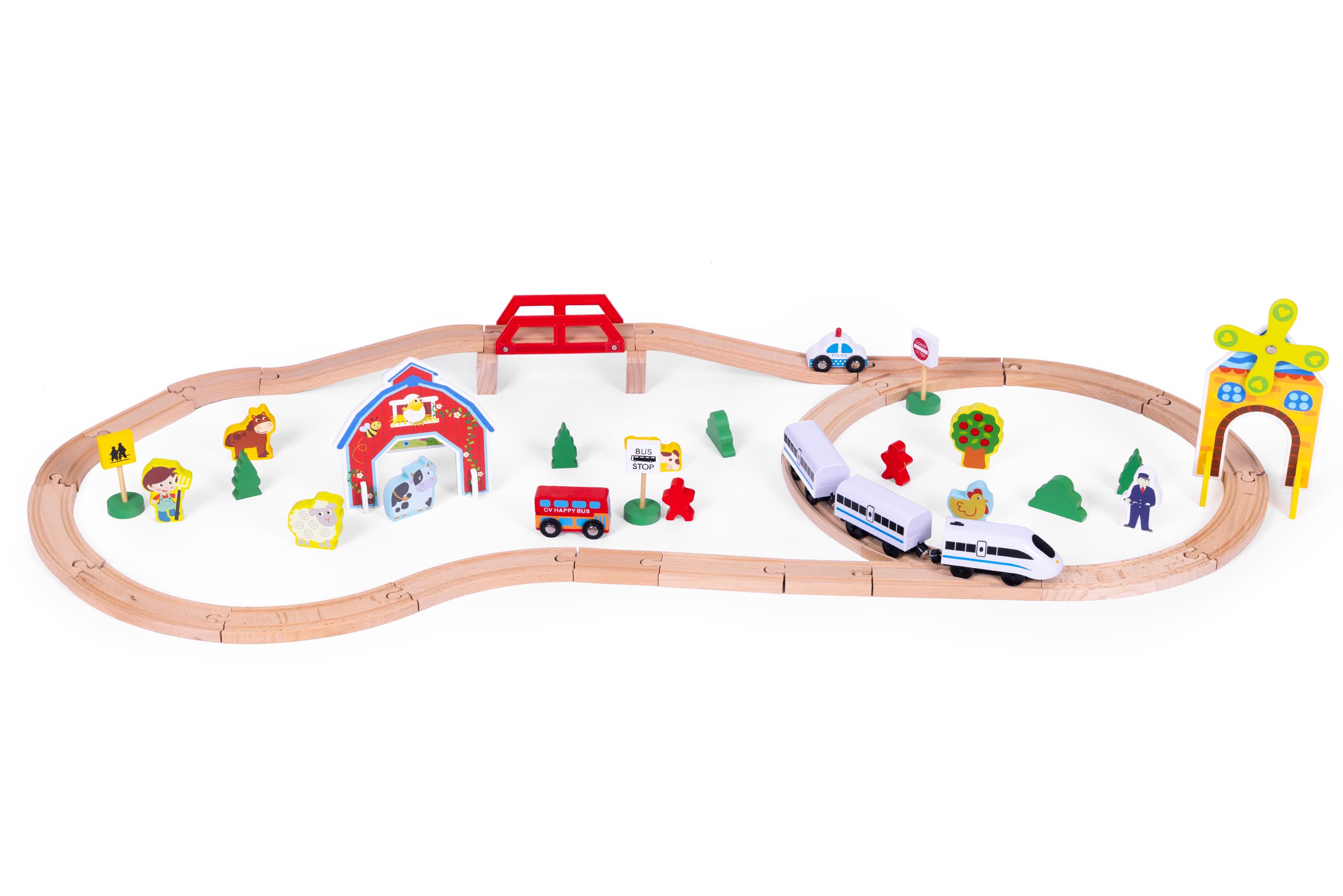 Drewniana kolejka tor pociąg na baterie Farma 53 elementy ECOTOYS