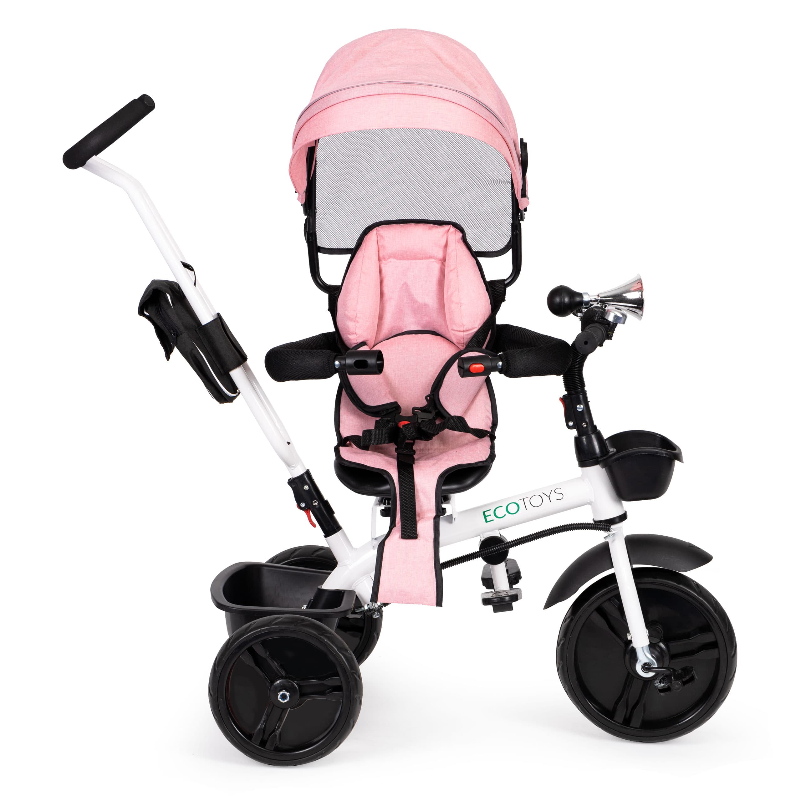 Rowerek trójkołowy spacerówka obracany fotelik 360* Różowy ECOTOYS