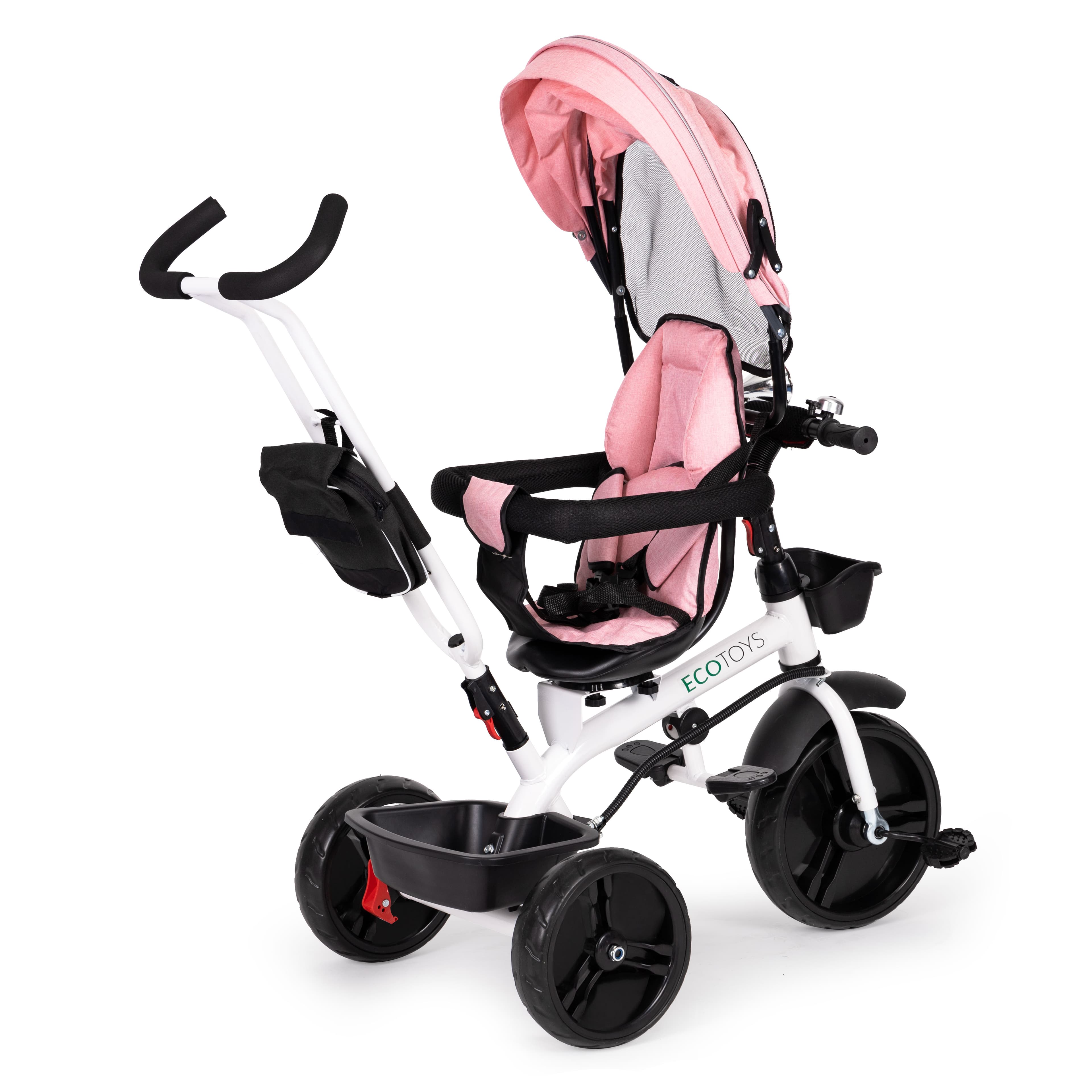 Rowerek trójkołowy spacerówka obracany fotelik 360* Różowy ECOTOYS
