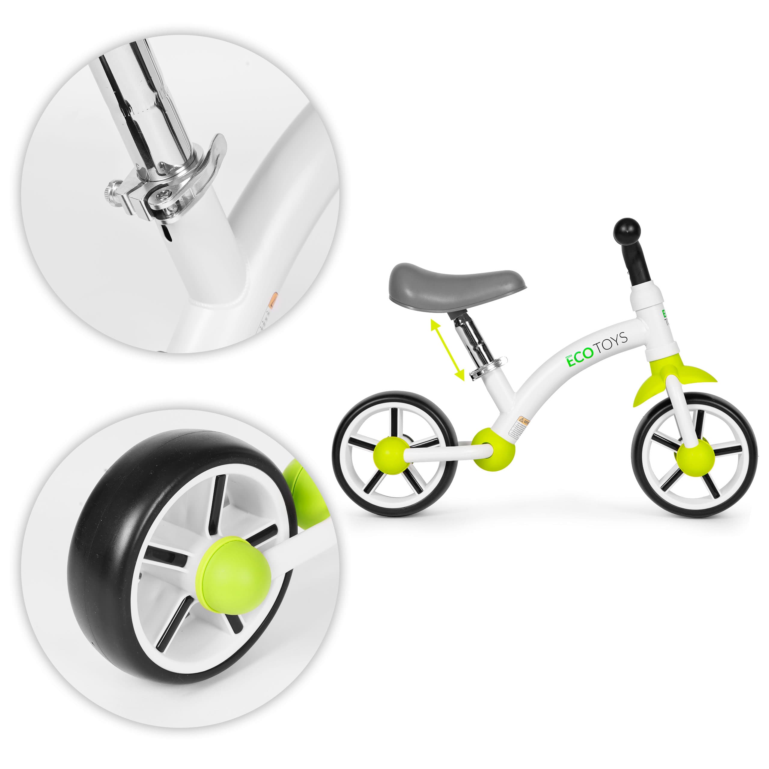 Rowerek biegowy dla dzieci koła EVA regulacja siodełka zielony ECOTOYS