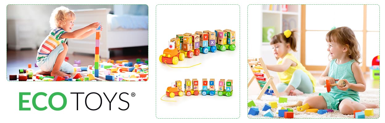 Drewniany pociąg duże klocki edukacyjne alfabet ECOTOYS