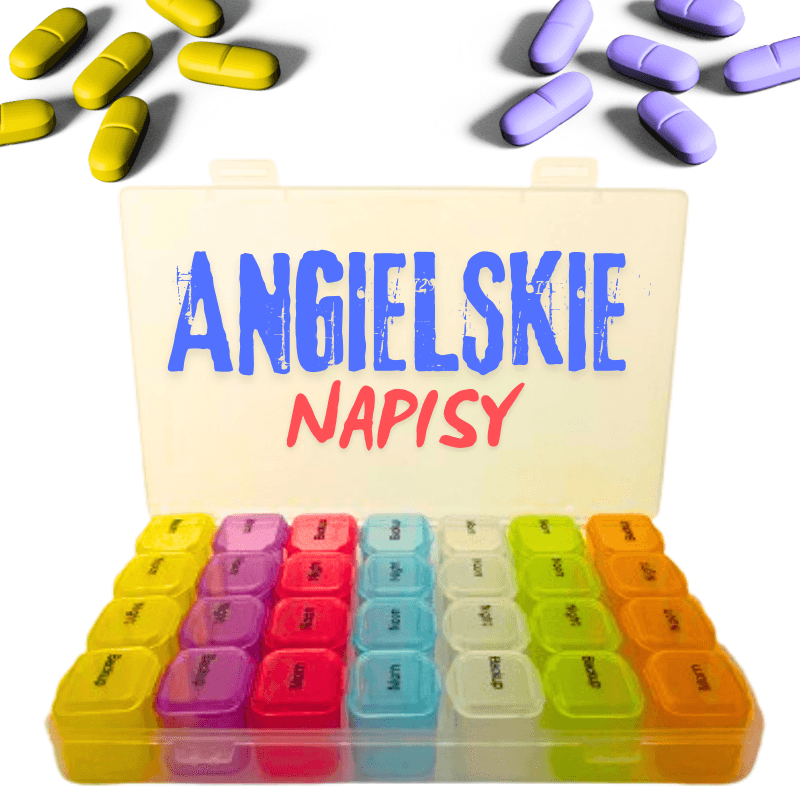 c6_tds0418_Pojemnik na leki KOLOROWY ANGIELSKIE NAPISY