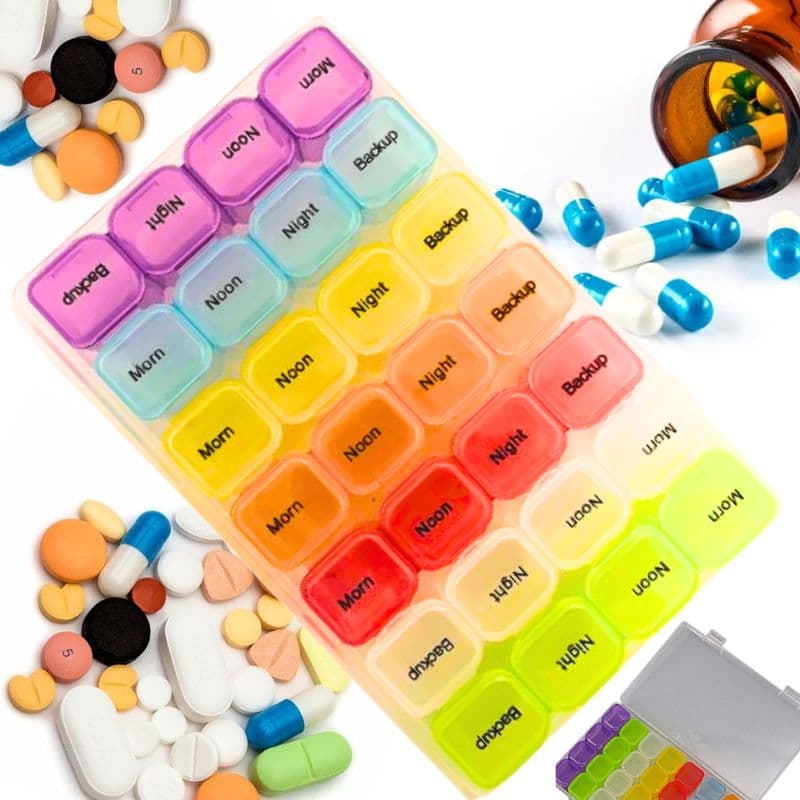 c6_tds0418_Pojemnik na leki KOLOROWY ANGIELSKIE NAPISY