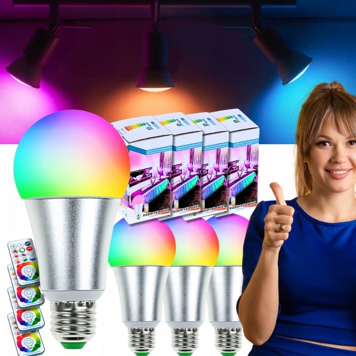 BX16_tds0565_Zestaw żarówek kolorowych LED RGB + piloty - 4 szt.
